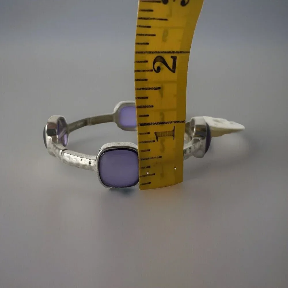 JL Designs Purple Silvertone Stretch Bracelet Rectangle Bangle Costume Jewelry